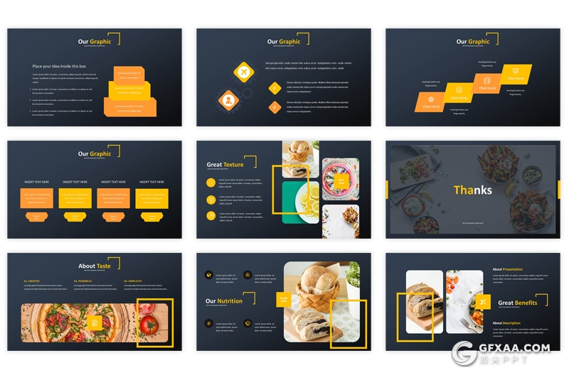 30页西式餐饮美食介绍展示Google slides模板 5种配色主题 - 顶尖PPT