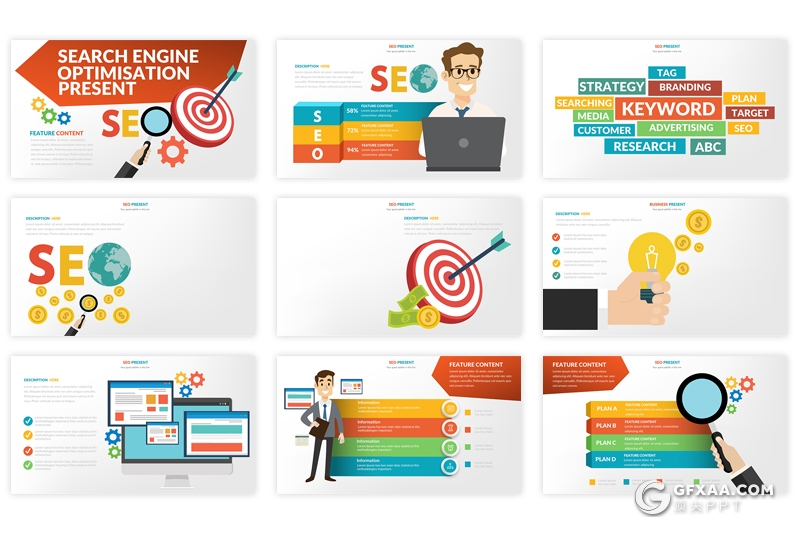 21页搜索引擎SEO创意图形PPT模板 - 顶尖PPT