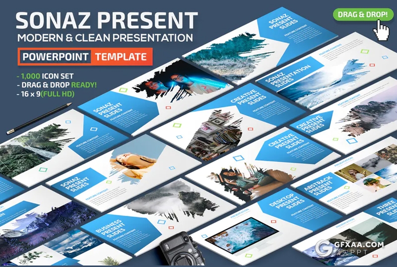 20页创意图形设计风景展示PPT模板 - 顶尖PPT