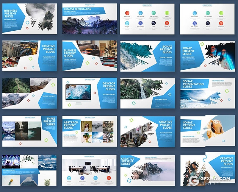 20页创意图形设计风景展示PPT模板 - 顶尖PPT