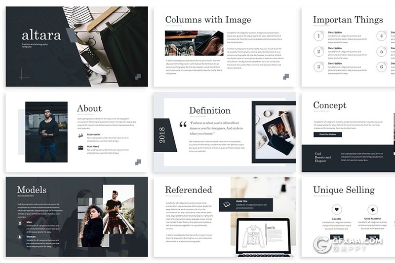 30页简约时尚风格服装设计展示keynote模板 - 顶尖PPT