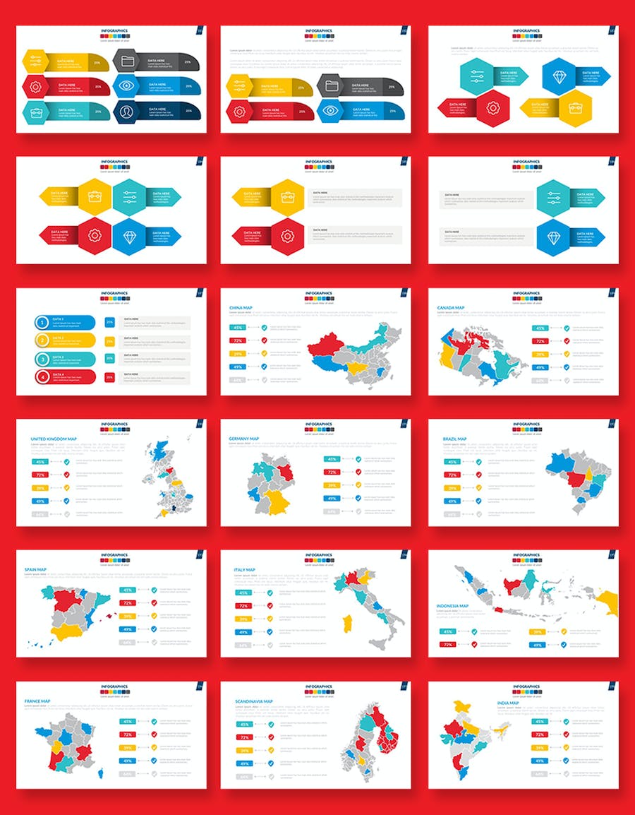 卡通商务插画要点图形国家地图PPT模板 - 顶尖PPT