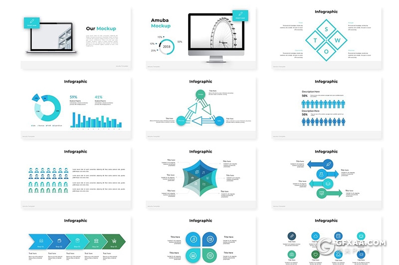 30页5种配色商务年终工作总结汇报Google slides模板 - 顶尖PPT