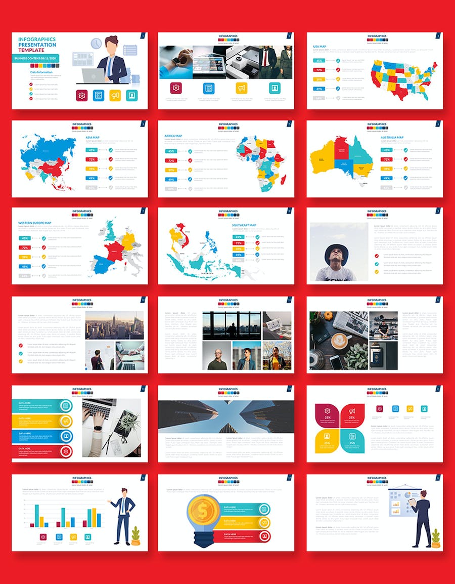 卡通商务插画要点图形国家地图PPT模板 - 顶尖PPT