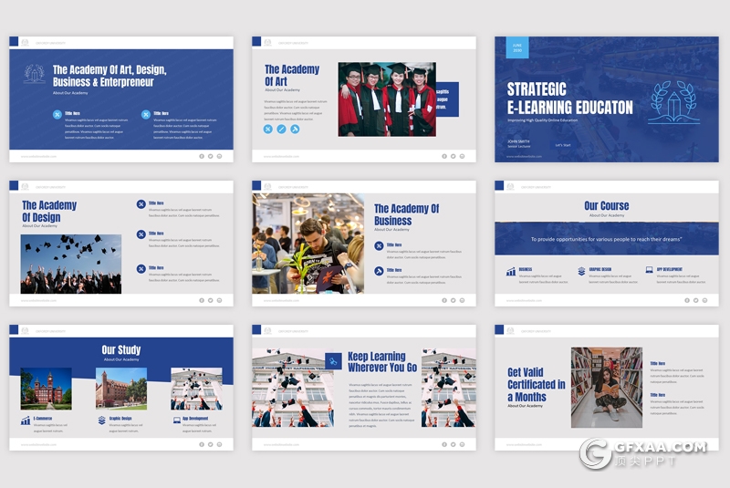 50页学术界大学介绍校园环境展示PPT模板 8种主题配色 - 顶尖PPT