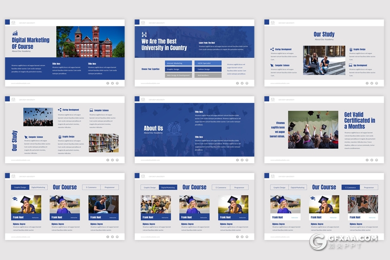 50页学术界大学介绍校园环境展示PPT模板 8种主题配色 - 顶尖PPT