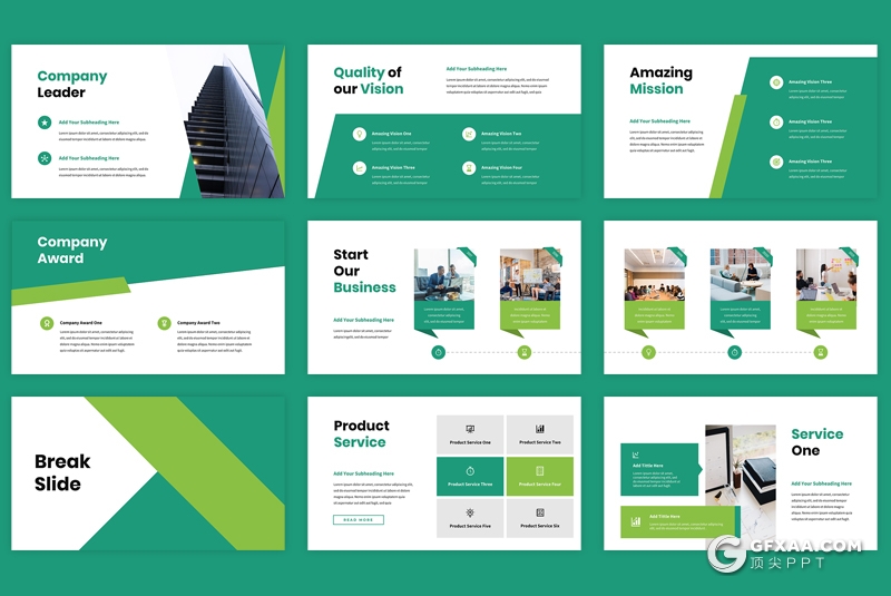 45页绿色企业项目会议年终工作总结计划Google slides模板 - 顶尖PPT