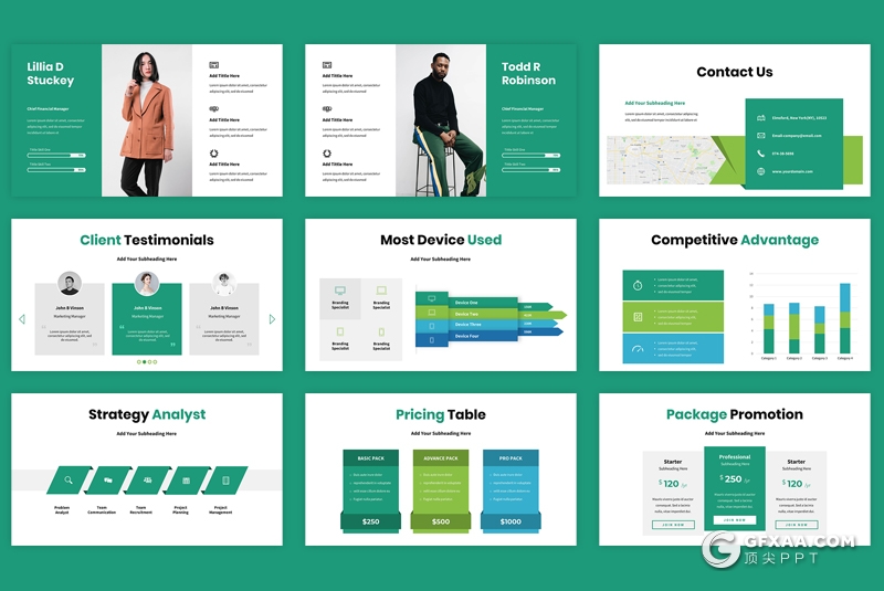 45页绿色企业项目会议年终工作总结计划Google slides模板 - 顶尖PPT