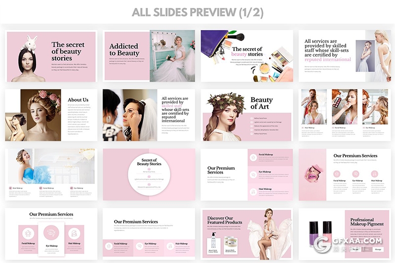 30页女性美妆行业介绍展示Google slides模板 - 顶尖PPT