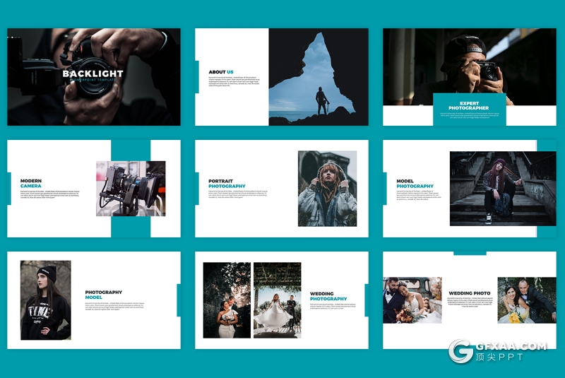 30页国外扁平化风格摄影团队介绍作品展示keynote模板 - 顶尖PPT