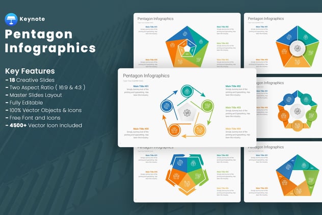 彩色可视化五边形雷达图keynote模板 - 顶尖PPT