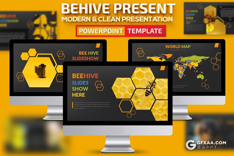 53页创意六边形组合蜂巢图形PPT模板 - 顶尖PPT