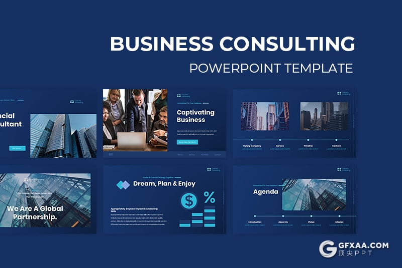 60页蓝色商业房地产分析介绍展示PPT模板 - 顶尖PPT