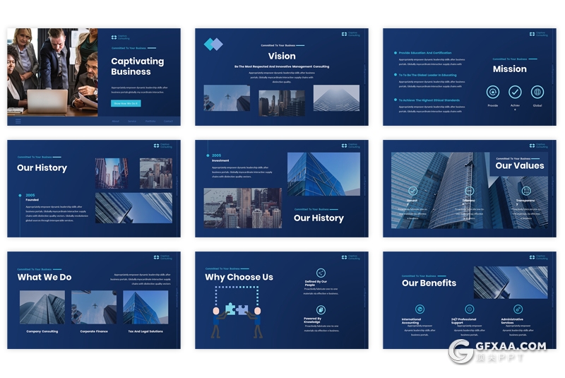 60页蓝色商业房地产分析介绍展示PPT模板 - 顶尖PPT