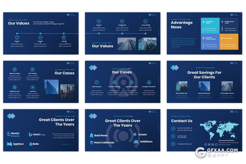 60页蓝色商业房地产分析介绍展示PPT模板 - 顶尖PPT