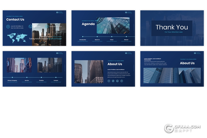 60页蓝色商业房地产分析介绍展示PPT模板 - 顶尖PPT