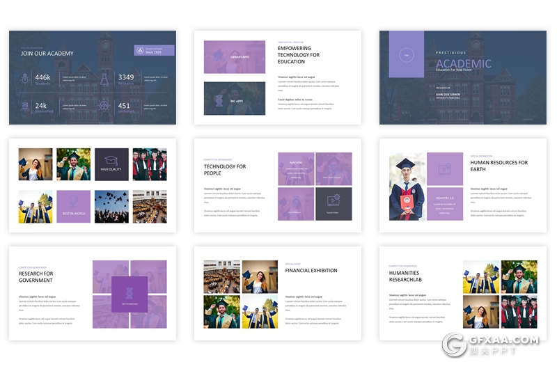 33页6种主题配色大学教育大学生活展示PPT模板 - 顶尖PPT