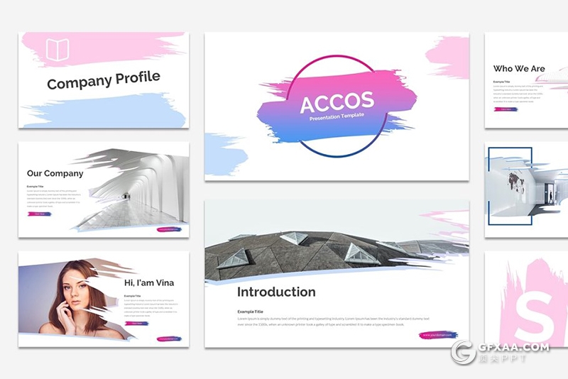 30页创意笔刷图形设计精美渐变配色商务Google slides模板 5种配色风格 - 顶尖PPT