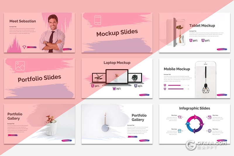 30页创意笔刷图形设计精美渐变配色商务Google slides模板 5种配色风格 - 顶尖PPT