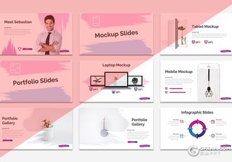 30页创意笔刷图形设计精美渐变配色商务Google slides模板 5种配色风格 - 顶尖PPT