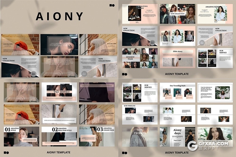 50页简约风格时尚模特照片展示Google slides模板 - 顶尖PPT