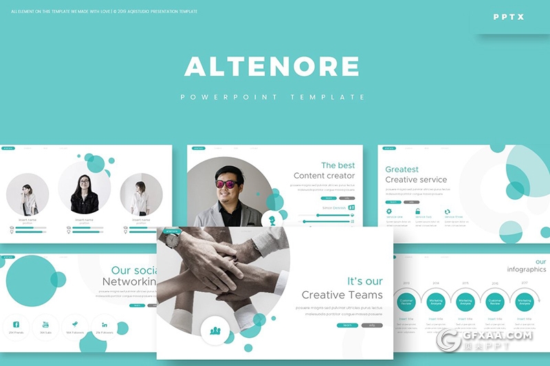 30页创意圆形组合设计商务多用途ppt模板 5种主题配色 - 顶尖PPT