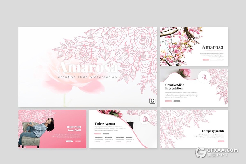 30页国外创意花纹图形女性美容护肤行业keynote模板 5种主题配色 - 顶尖PPT