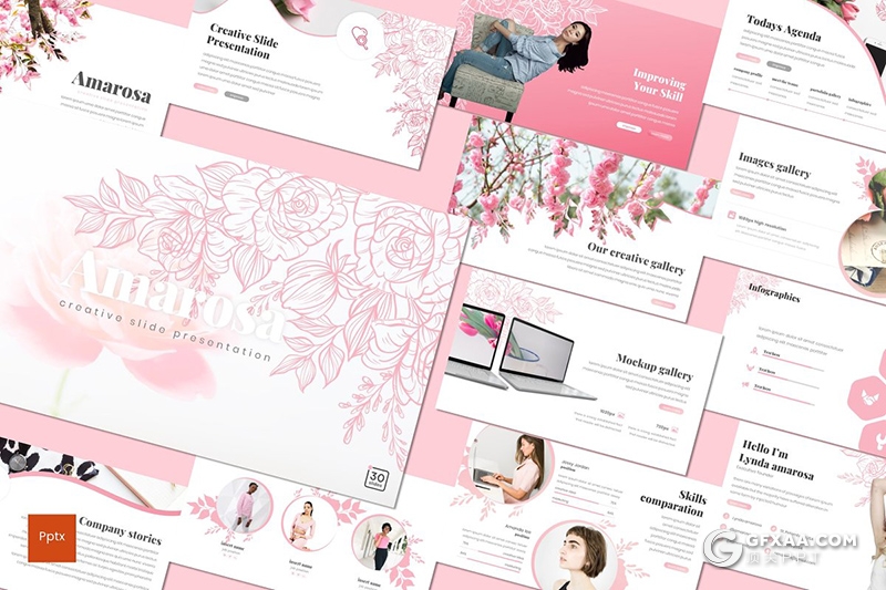 30页国外创意花纹图形女性美容护肤行业PPT模板 5种主题配色 - 顶尖PPT