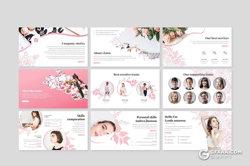 30页国外创意花纹图形女性美容护肤行业keynote模板 5种主题配色 - 顶尖PPT