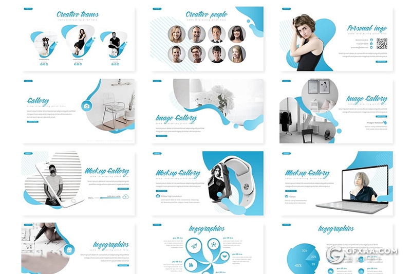 30页创意图形组合公司团队人员介绍ppt模板 5种主题配色 - 顶尖PPT