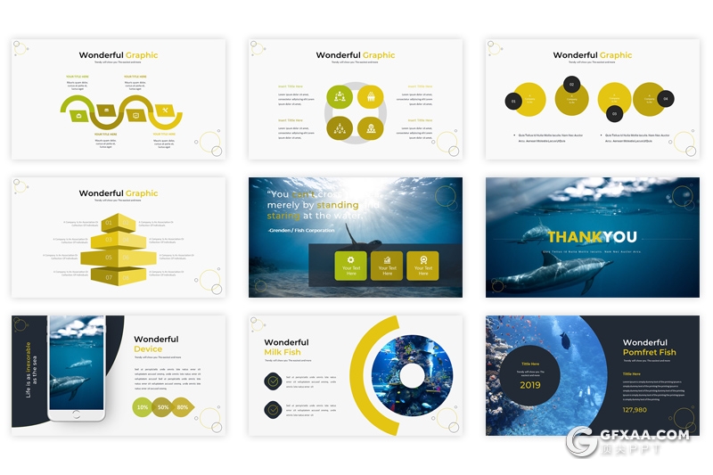 30页5种配色海洋生物介绍分析统计Google slides模板 - 顶尖PPT
