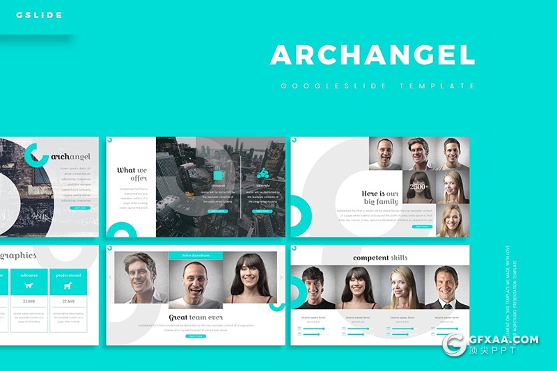 30页5种配色圆形图形组合商务风格国外Google slides模板 - 顶尖PPT