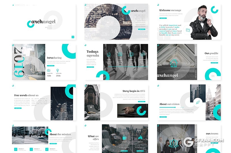 30页5种配色圆形图形组合商务风格国外ppt模板 - 顶尖PPT