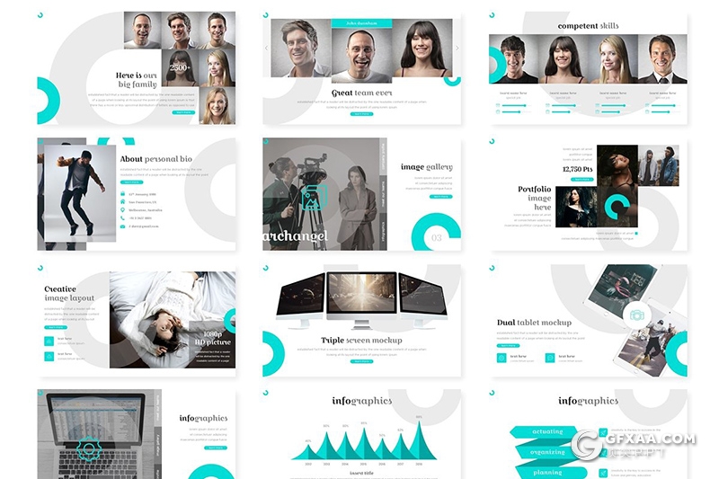 30页5种配色圆形图形组合商务风格国外ppt模板 - 顶尖PPT