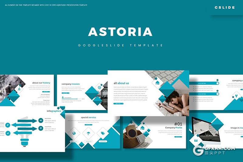 30页创意方形色块组合国外商务多用途Google slides模板 5种主题配色 - 顶尖PPT