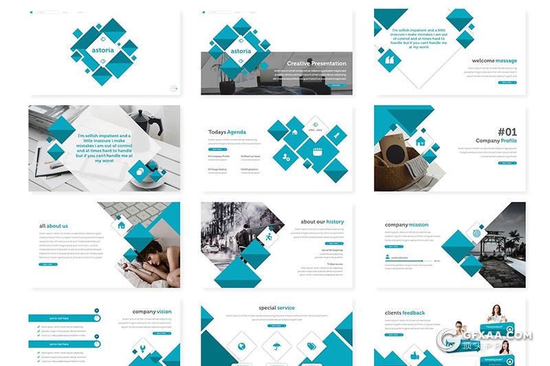 30页创意方形色块组合国外商务多用途PPT模板 5种主题配色 - 顶尖PPT