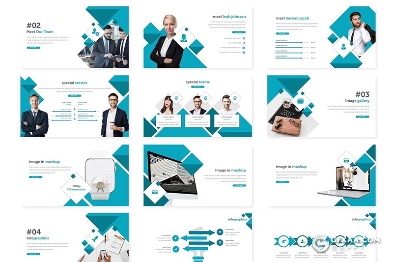 30页创意方形色块组合国外商务多用途PPT模板 5种主题配色 - 顶尖PPT