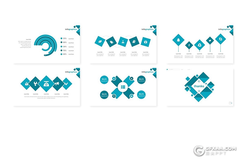 30页创意方形色块组合国外商务多用途PPT模板 5种主题配色 - 顶尖PPT