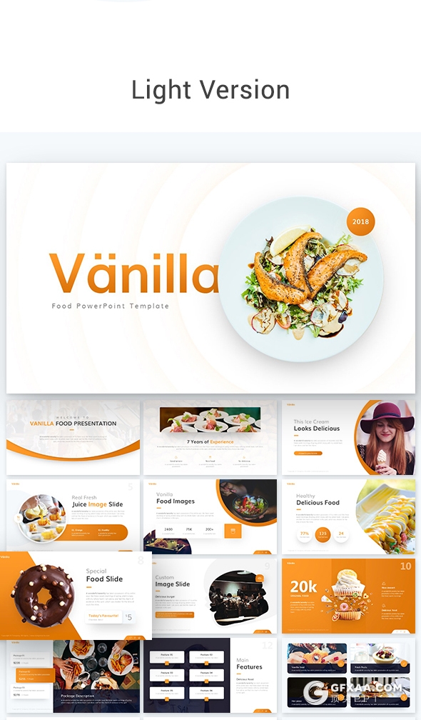 57页高端设计风格餐饮美食介绍欧美PPT模板 10种主题配色2种底色 - 顶尖PPT