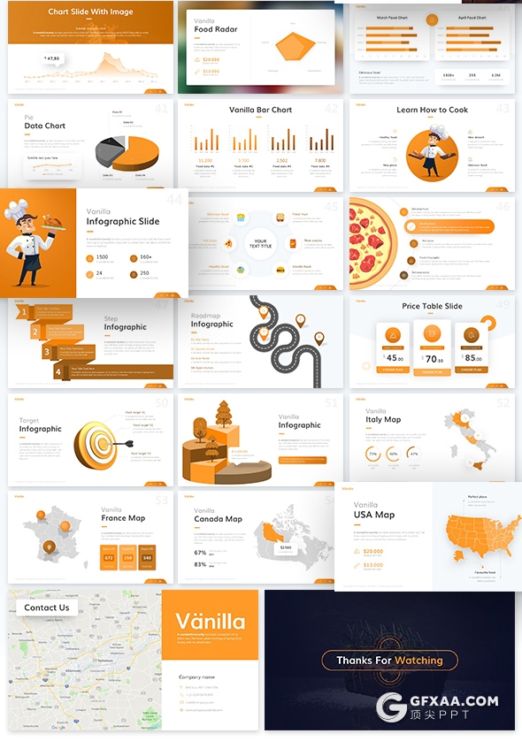 57页高端设计风格餐饮美食介绍欧美PPT模板 10种主题配色2种底色 - 顶尖PPT