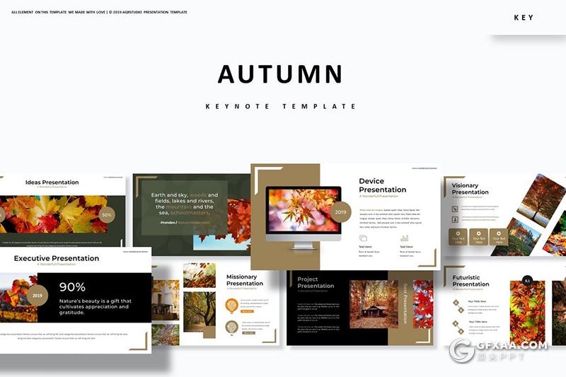 30页5种主题配色秋季主题风格keynote模板 - 顶尖PPT