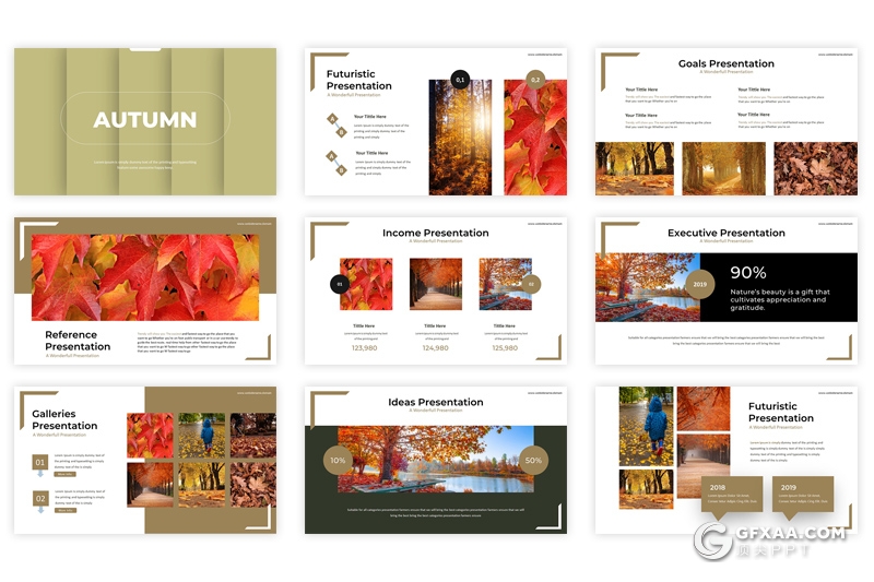 30页5种主题配色秋季主题风格ppt模板 - 顶尖PPT