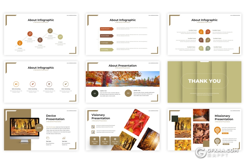 30页5种主题配色秋季主题风格ppt模板 - 顶尖PPT