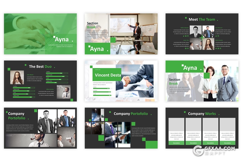 30页3种配色扁平化欧美商务风格ppt模板 - 顶尖PPT