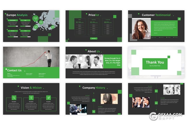 30页3种配色扁平化欧美商务风格ppt模板 - 顶尖PPT