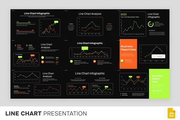 黑色底彩色折线图数据可视化PPT模板 - 顶尖PPT