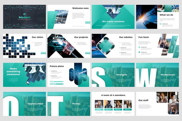 现代企业年度工作报告解决方案信息图形PPT模板 - 顶尖PPT