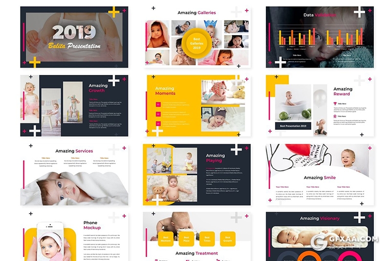 30页宝宝满月百岁照展示摄影行业调研分析Google slides模板 - 顶尖PPT