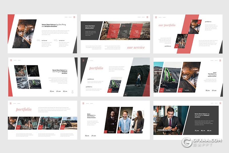 30页多边形大图组合展示风格ppt模板 - 顶尖PPT