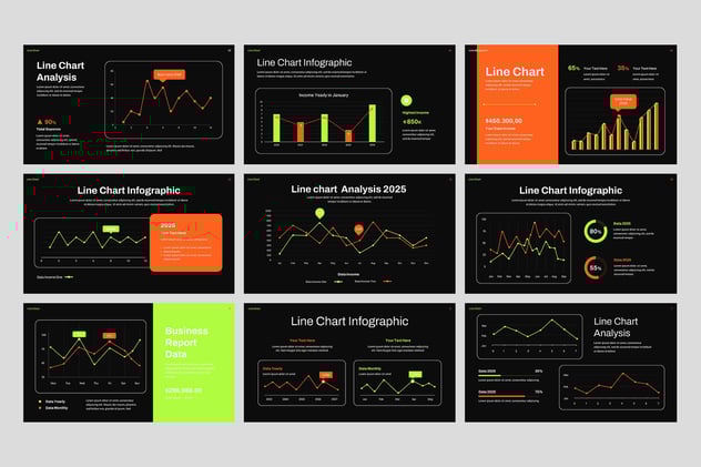 黑色底彩色折线图数据可视化PPT模板 - 顶尖PPT